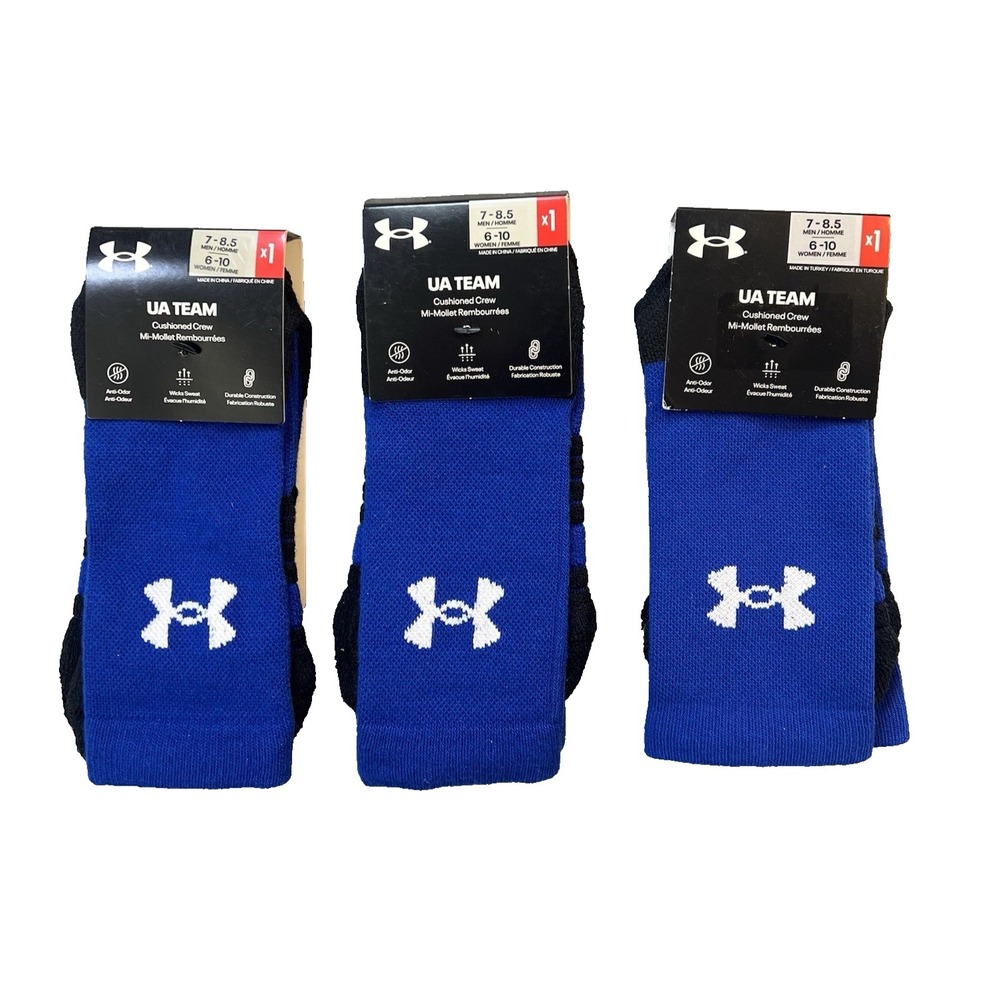 3 Pair Under Armour UA Team Athletic Crew Socks Royal Blue Men's Size 7-8.5  NEW